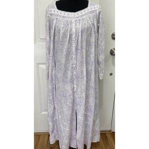 Vtg EILEEN WEST Small Long Sleeve Lavender Floral Cotton Cottagecore Night Gown